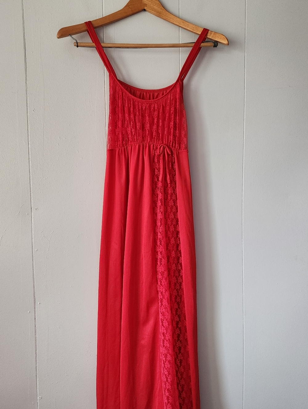 Rare Vintage 1960s Red Lace Nylon Nightgown Hollywood Glam Full Slip Dress S